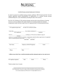 Document preview: Certified Nursing Assistant Employment Verification - Nevada