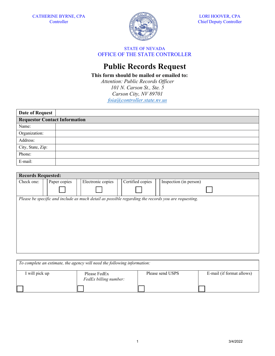 Nevada Public Records Request Fill Out, Sign Online and Download PDF Templateroller