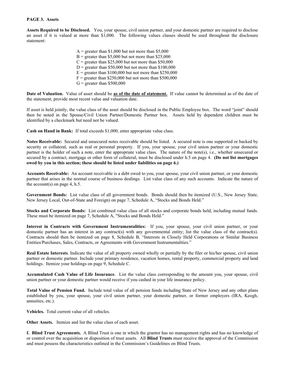 Instructions for Financial Disclosure Statement for Public Employees - New Jersey, Page 3