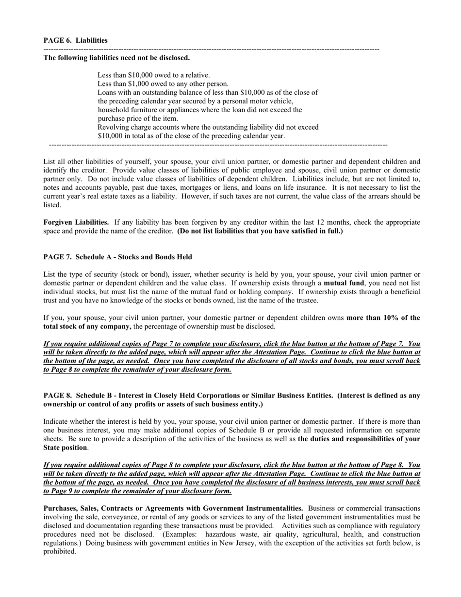 Instructions for Financial Disclosure Statement for Public Employees - New Jersey, Page 5