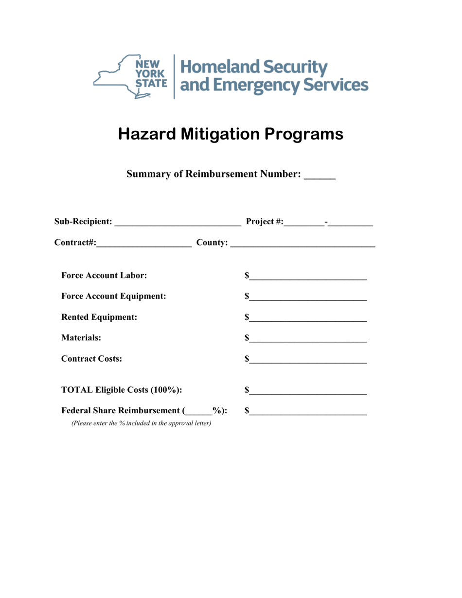 Summary of Reimbursement - Hazard Mitigation Programs - New York, Page 1