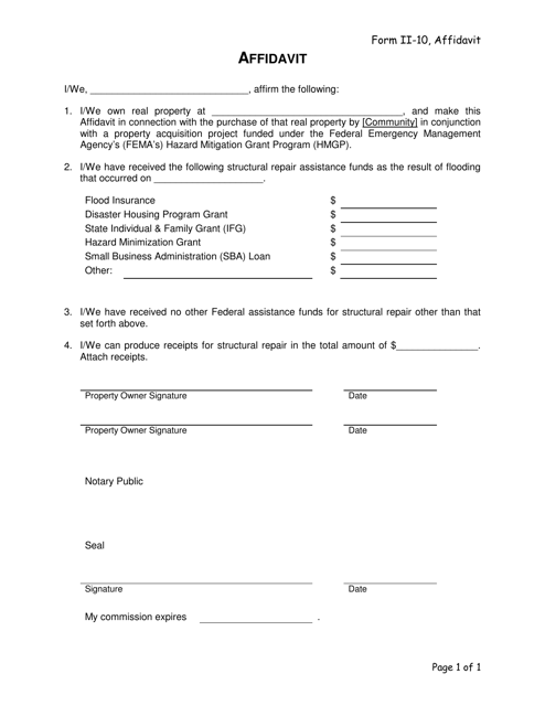 Form II-10 Affidavit