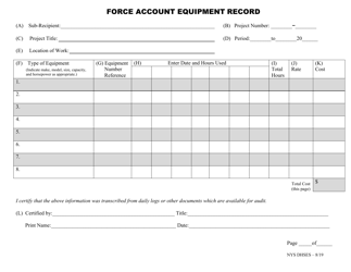 Force Account Equipment Record Form - New York, Page 2