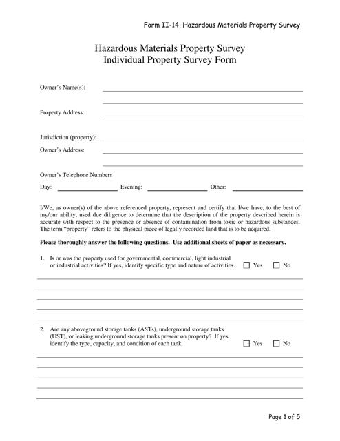 Form II-14 Hazardous Materials Property Survey