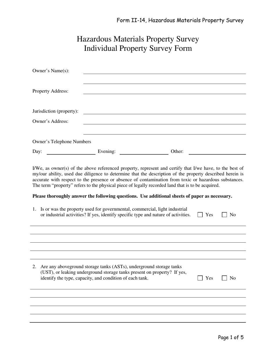 Form II-14 Hazardous Materials Property Survey, Page 1