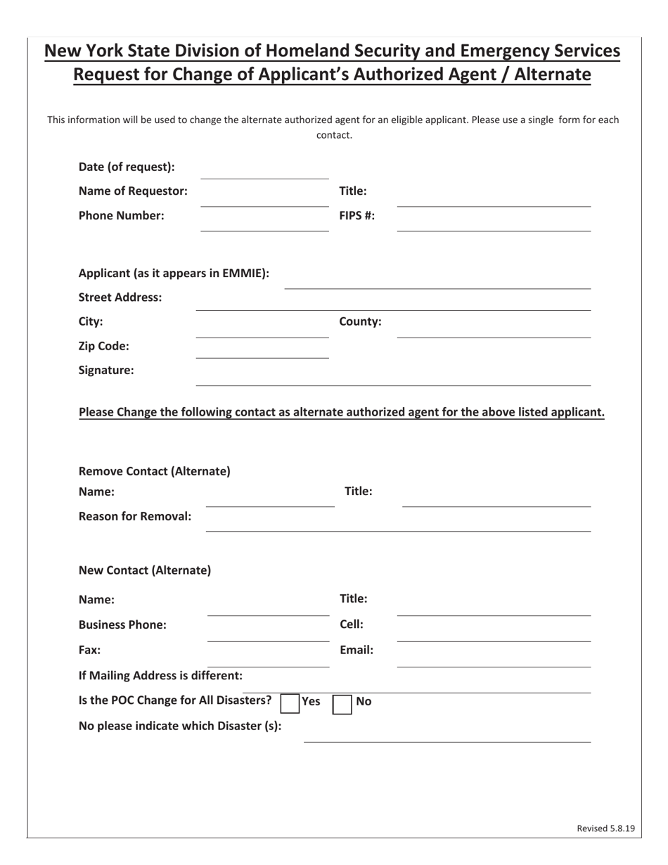 New York Request for Change of Applicant's Authorized Agent - Alternate ...