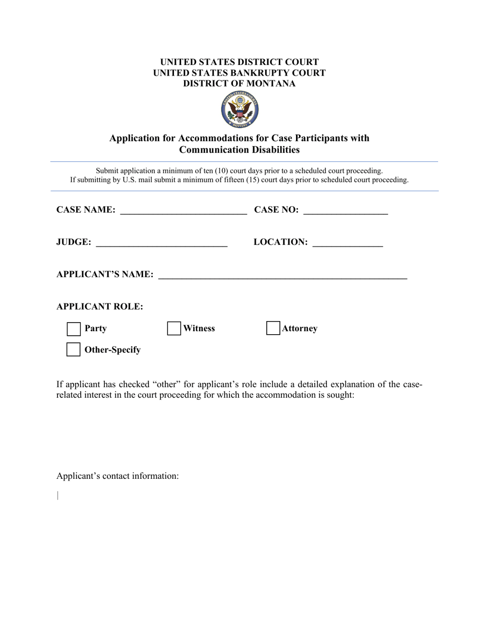 Montana Application for Accommodations for Case Participants With ...