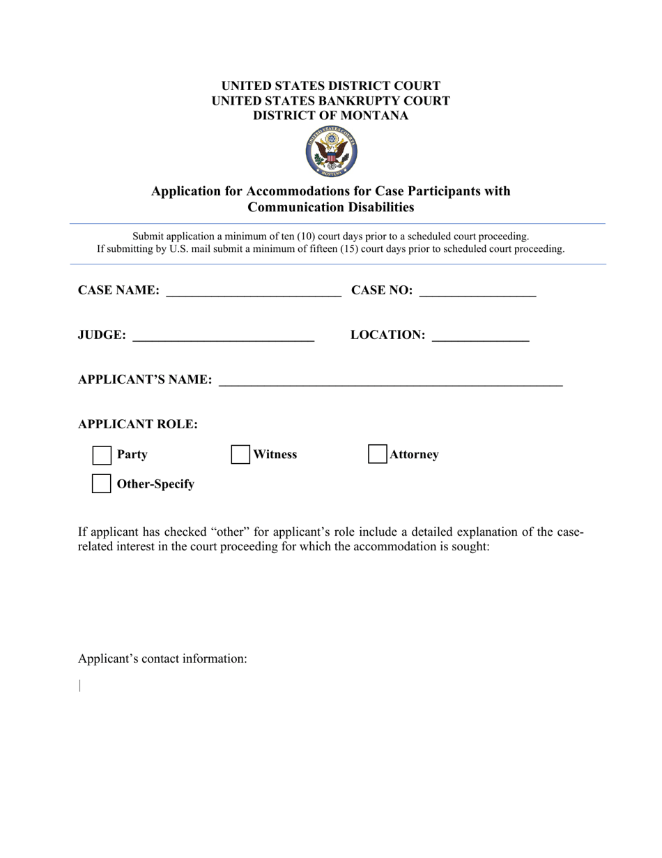 Application for Accommodations for Case Participants With Communication Disabilities - Montana, Page 1