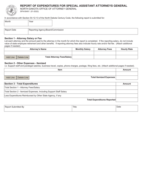 Form SFN60451 Report of Expenditures for Special Assistant Attorneys General - North Dakota