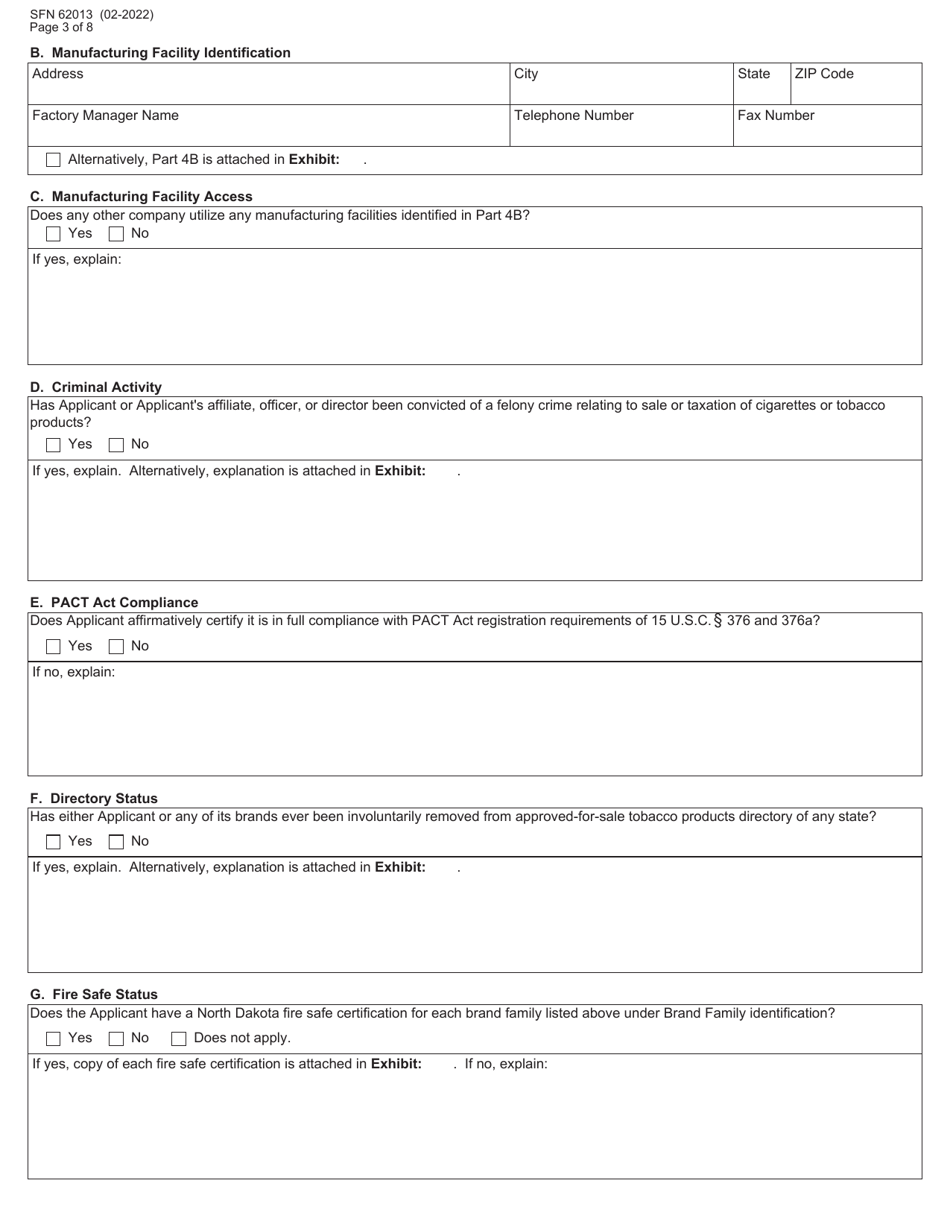 Form SFN62013 Tobacco Product Manufacturer Certification - North Dakota, Page 3