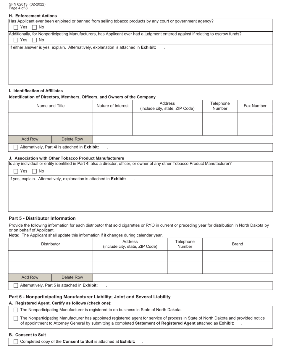 Form SFN62013 Tobacco Product Manufacturer Certification - North Dakota, Page 4
