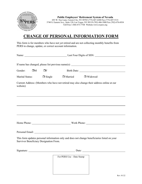 Change of Personal Information Form - Nevada