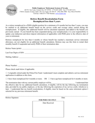 Document preview: Retiree Benefit Recalculation Form - Reemployed Less Than 5 Years - Nevada
