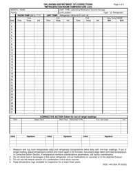Document preview: Form OP-140132A Refrigerator/Room Temperature Log - Oklahoma