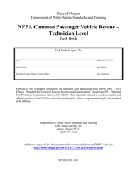 Document preview: NFPA Common Passenger Vehicle Rescue - Technician Level Task Book - Oregon