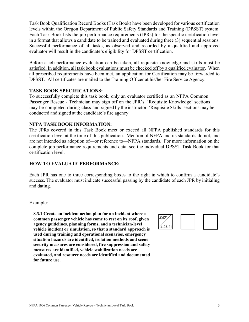 NFPA Common Passenger Vehicle Rescue - Technician Level Task Book - Oregon, Page 3
