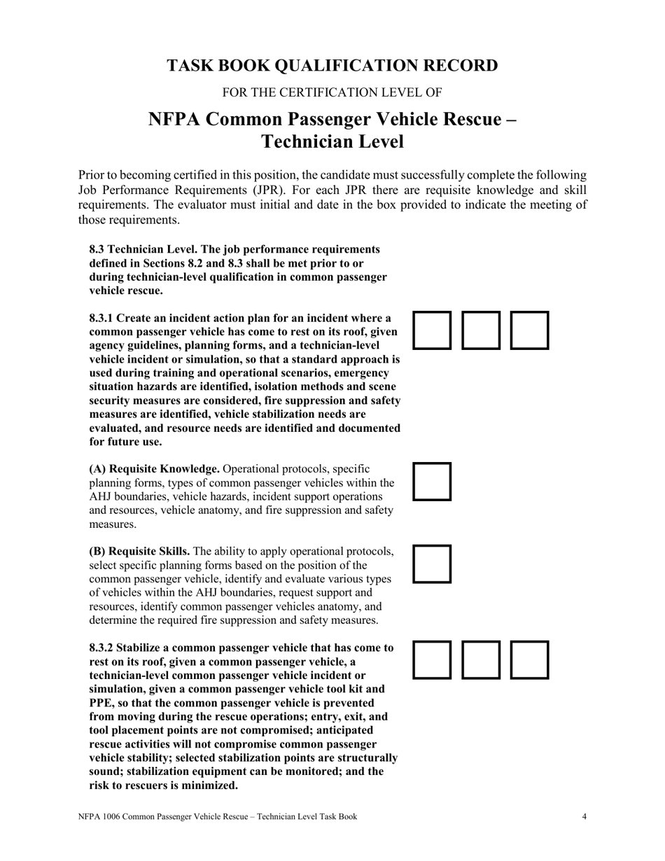 NFPA Common Passenger Vehicle Rescue - Technician Level Task Book - Oregon, Page 4