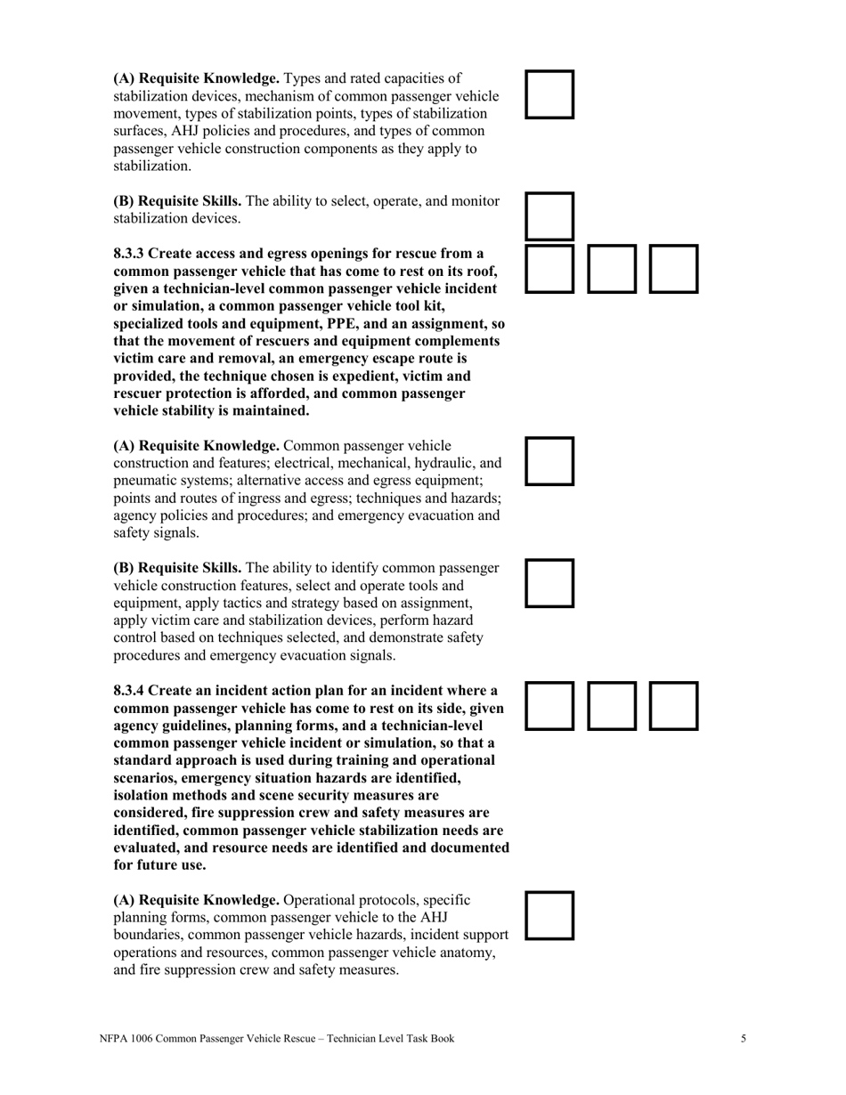 NFPA Common Passenger Vehicle Rescue - Technician Level Task Book - Oregon, Page 5
