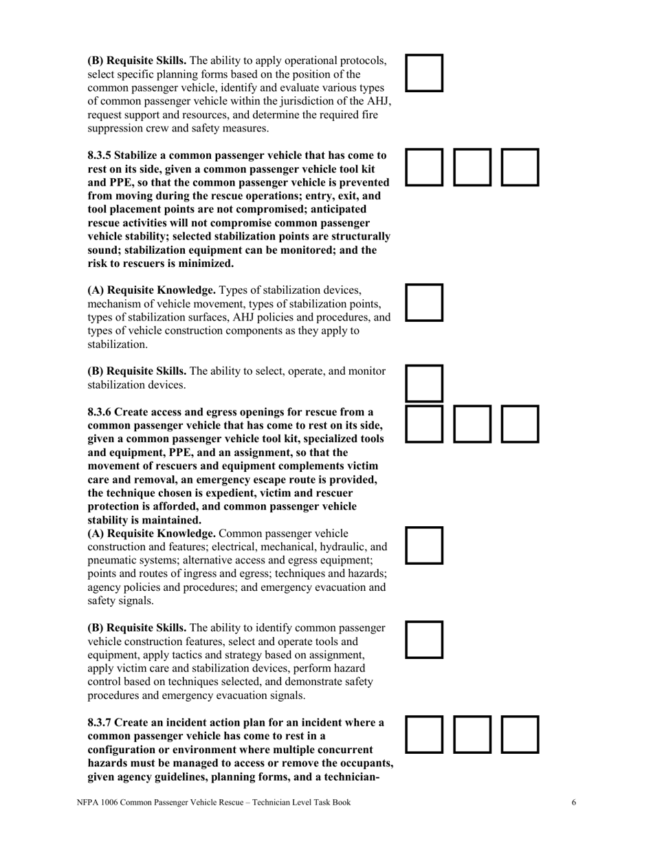 NFPA Common Passenger Vehicle Rescue - Technician Level Task Book - Oregon, Page 6