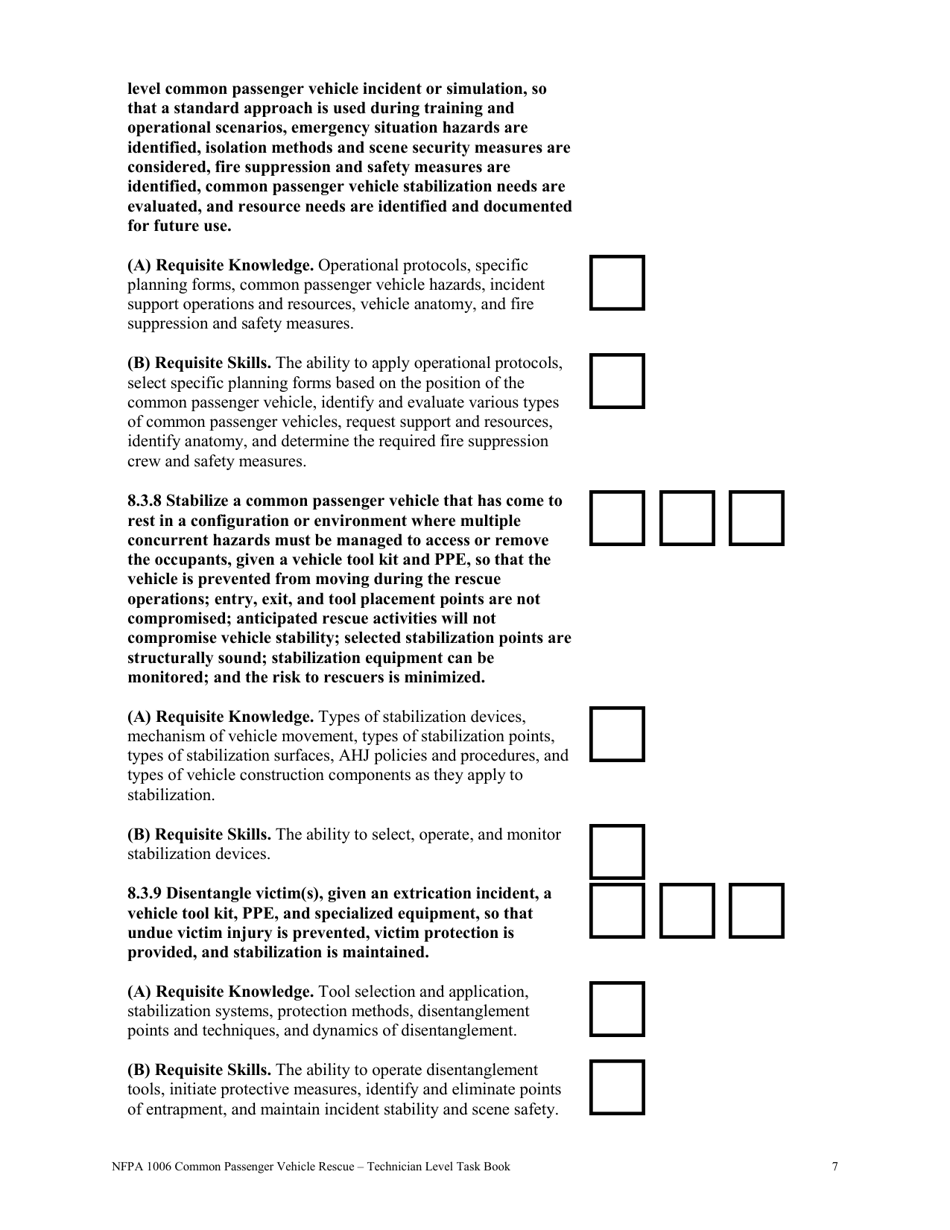 NFPA Common Passenger Vehicle Rescue - Technician Level Task Book - Oregon, Page 7