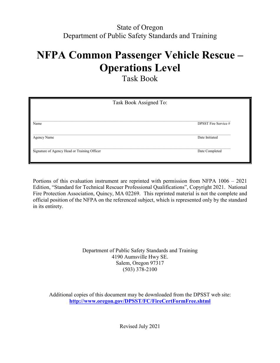 Oregon NFPA Common Passenger Vehicle Rescue Operations Level Task