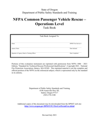 NFPA Common Passenger Vehicle Rescue - Operations Level Task Book - Oregon