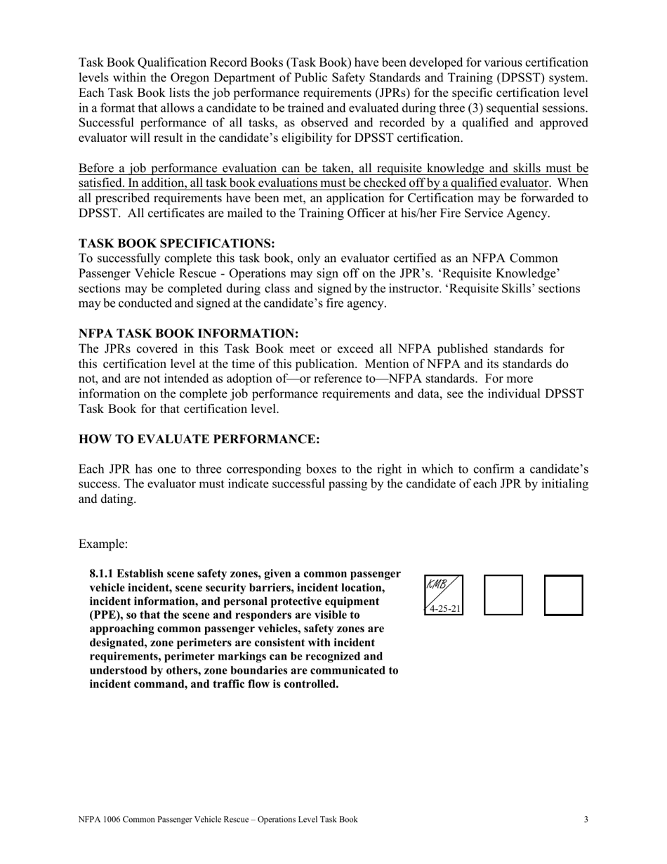 NFPA Common Passenger Vehicle Rescue - Operations Level Task Book - Oregon, Page 3