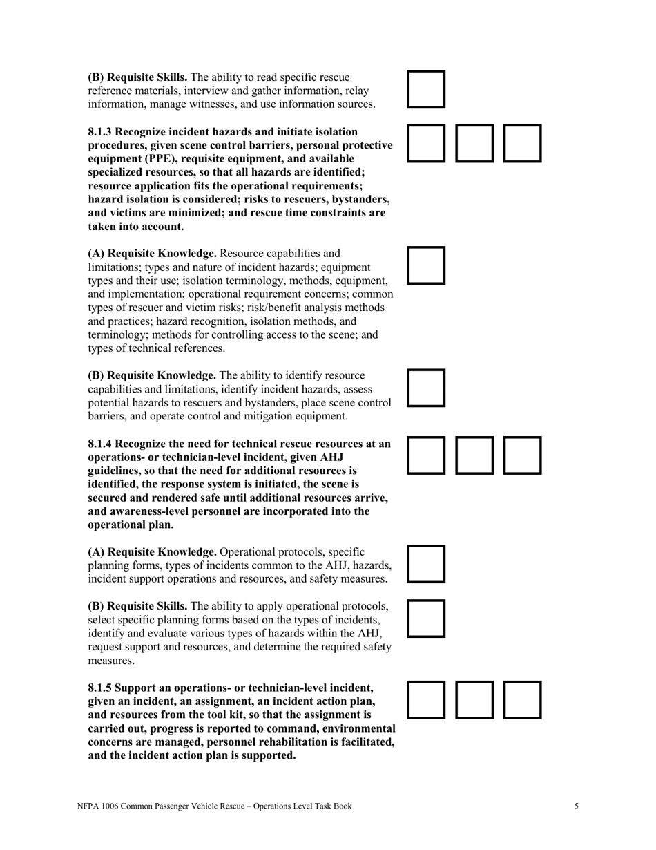 NFPA Common Passenger Vehicle Rescue - Operations Level Task Book - Oregon, Page 5