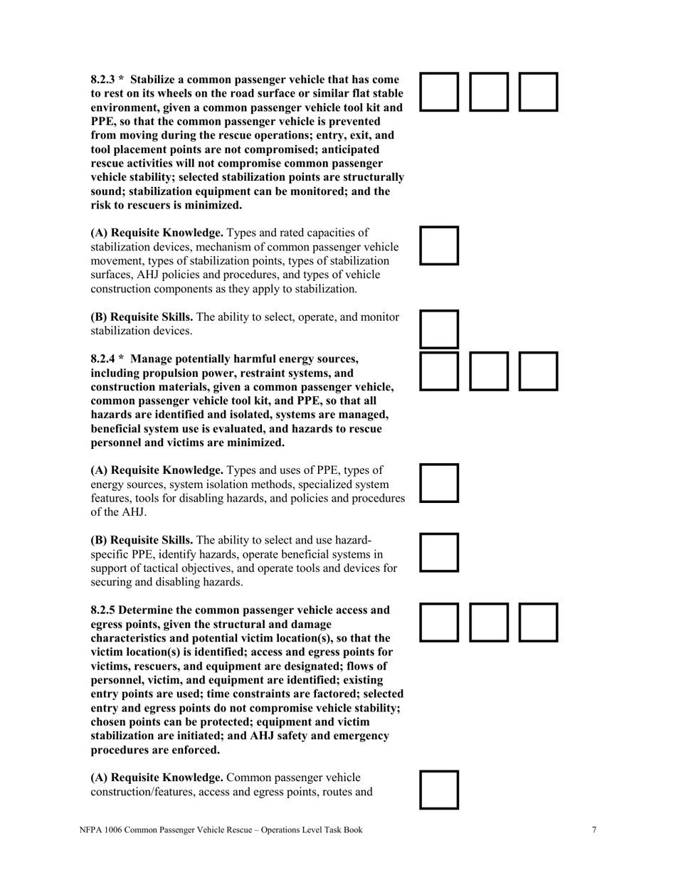 NFPA Common Passenger Vehicle Rescue - Operations Level Task Book - Oregon, Page 7