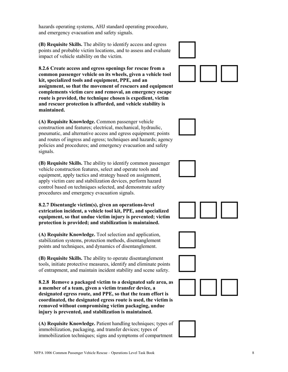 NFPA Common Passenger Vehicle Rescue - Operations Level Task Book - Oregon, Page 8