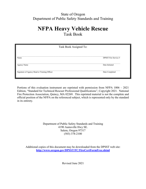 NFPA Heavy Vehicle Rescue Task Book - Oregon