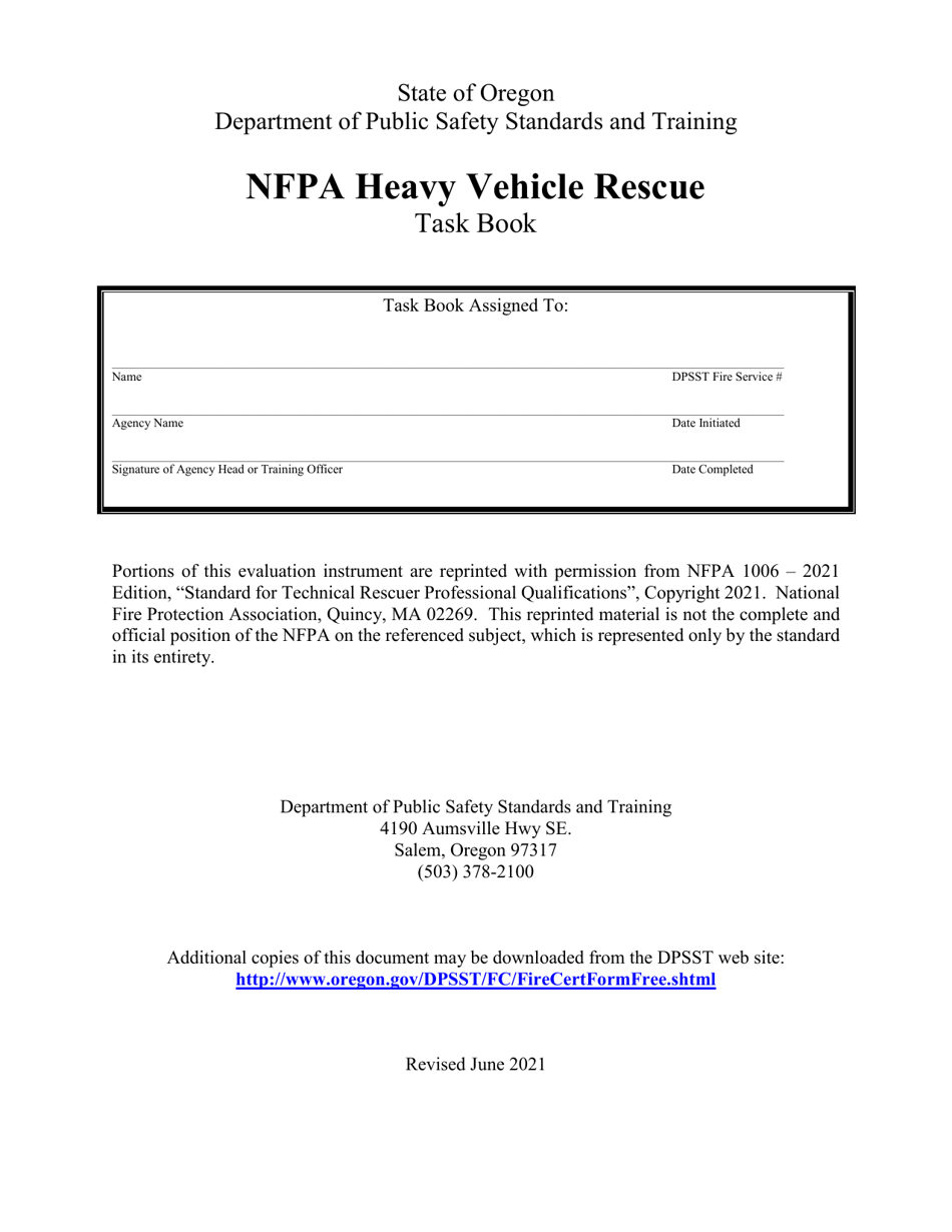 NFPA Heavy Vehicle Rescue Task Book - Oregon, Page 1