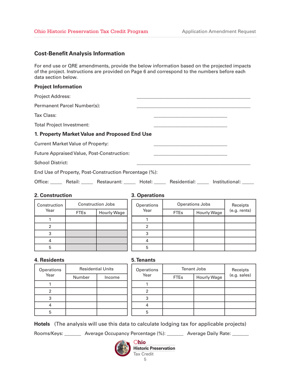 Application Amendment Request - Ohio Historic Preservation Tax Credit Program - Ohio, Page 5