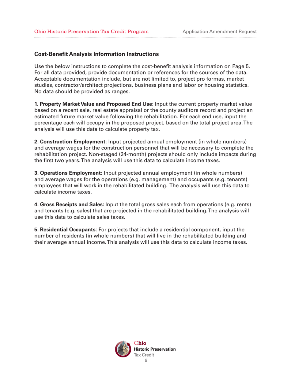 Application Amendment Request - Ohio Historic Preservation Tax Credit Program - Ohio, Page 6