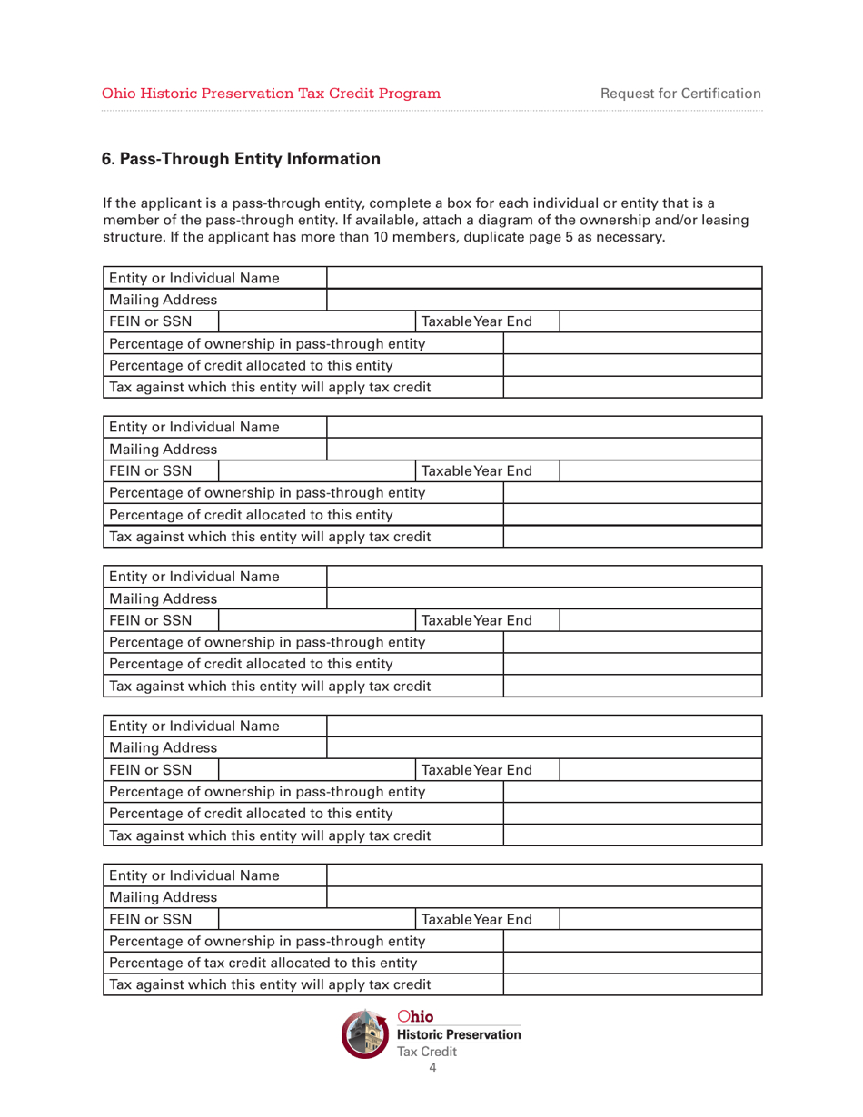 Request for Certification and Notification of Project Completion - Ohio Historic Preservation Tax Credit Program - Ohio, Page 4