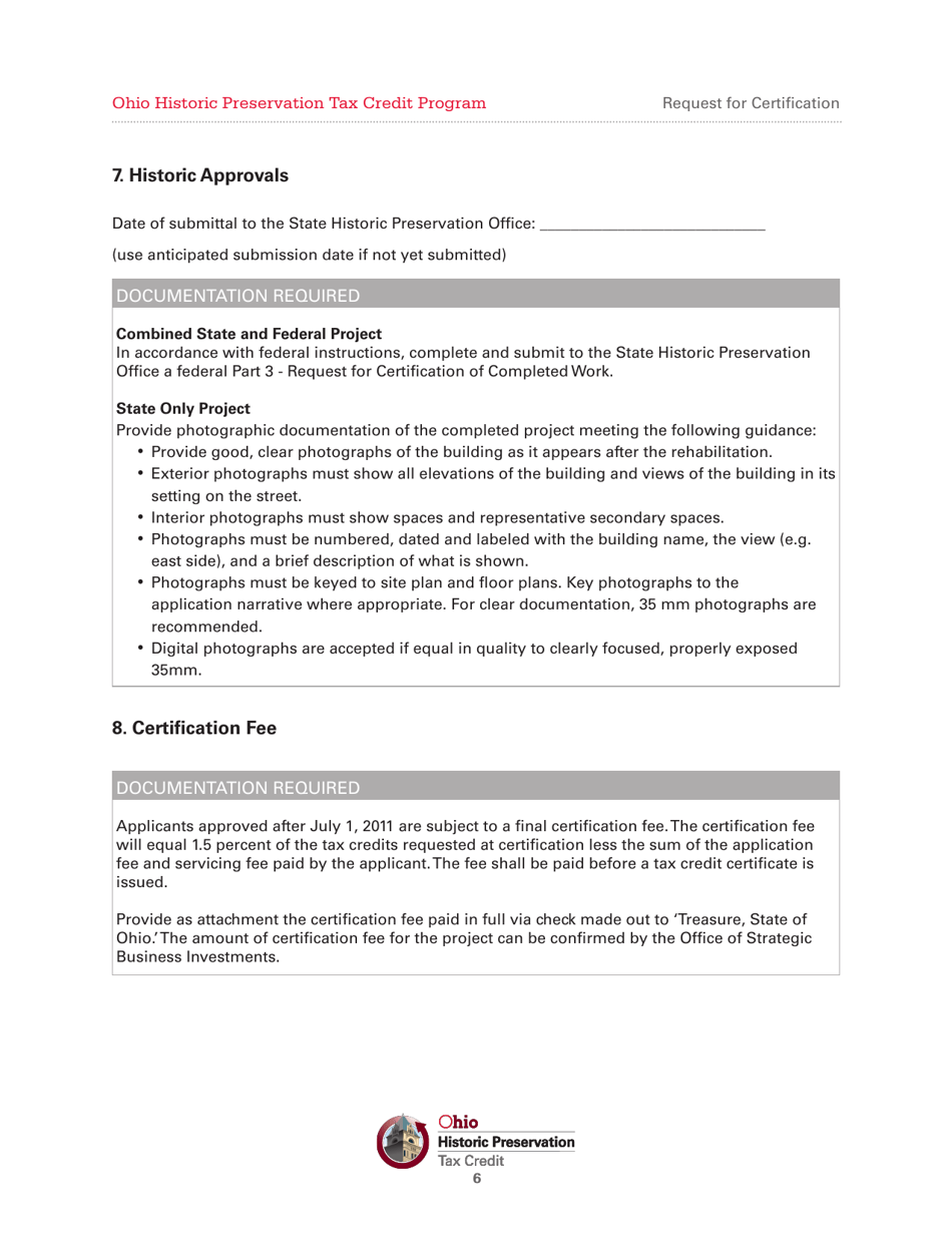 Request for Certification and Notification of Project Completion - Ohio Historic Preservation Tax Credit Program - Ohio, Page 6