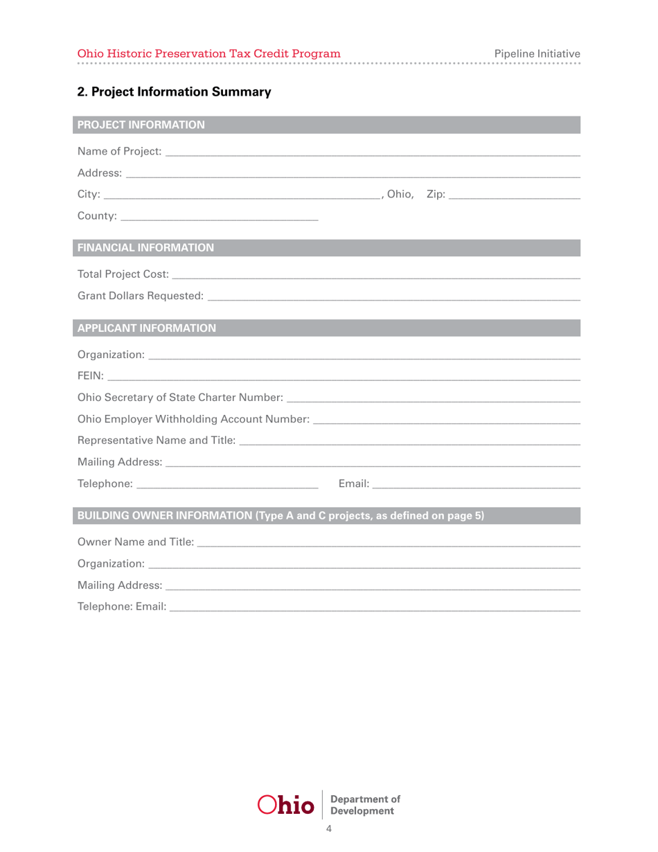 Pipeline Initiative Application - Ohio Historic Preservation Tax Credit Program - Ohio, Page 4