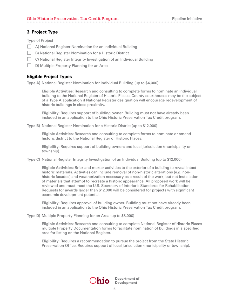 Pipeline Initiative Application - Ohio Historic Preservation Tax Credit Program - Ohio, Page 5