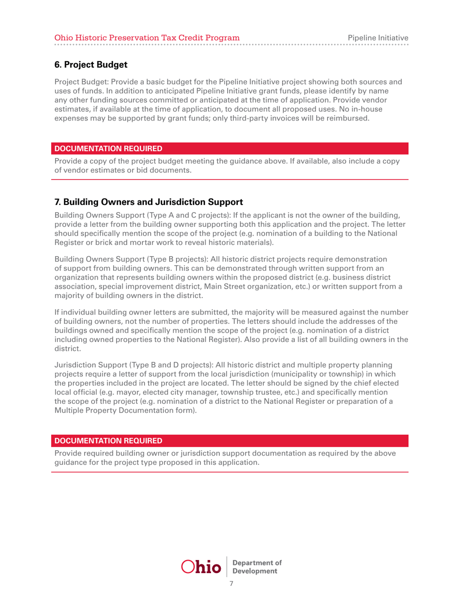 Pipeline Initiative Application - Ohio Historic Preservation Tax Credit Program - Ohio, Page 7
