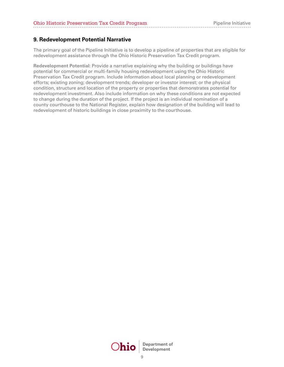Pipeline Initiative Application - Ohio Historic Preservation Tax Credit Program - Ohio, Page 9