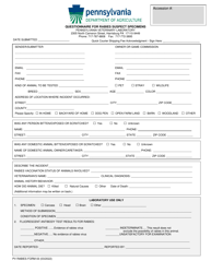 Document preview: PV Rabies Form 03 Questionnaire for Rabies Suspect Specimens - Pennsylvania