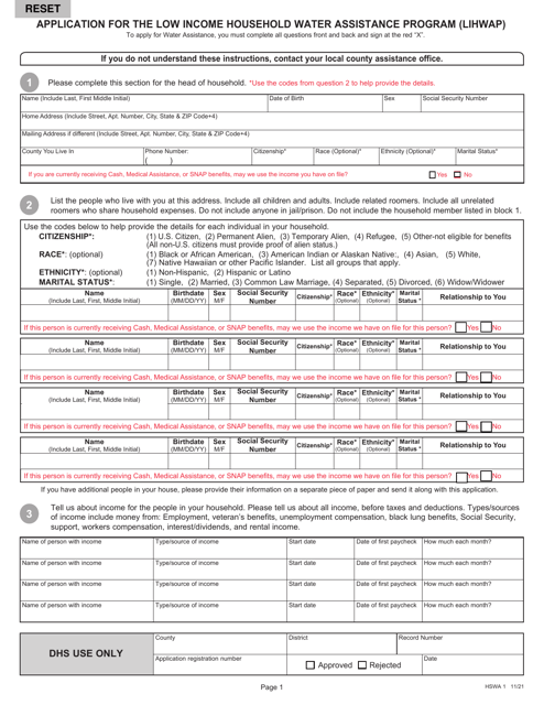 Form HSWA1 Application for the Low Income Household Water Assistance Program (Lihwap) - Pennsylvania