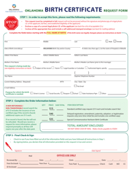 Document preview: Oklahoma Birth Certificate Request Form - Oklahoma