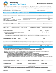 Document preview: Form 03PA209E (CSED-209) Acknowledgment of Paternity - Oklahoma