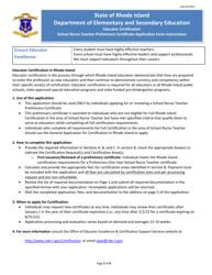 School Nurse Teacher Preliminary Certificate Application Form - Rhode Island, Page 2