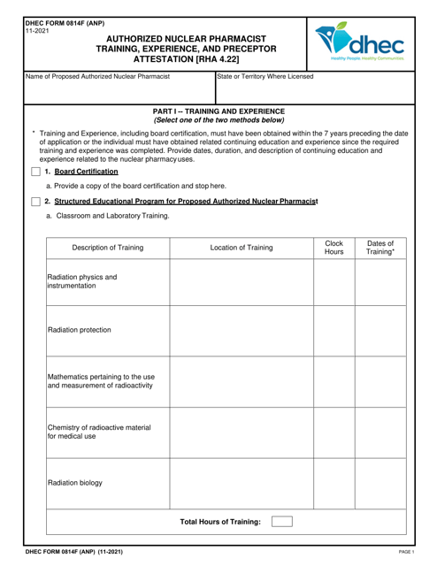 DHEC Form 0814F (ANP)  Printable Pdf