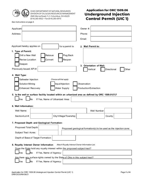 Form UIC1 Application for Orc 1509.06 Underground Injection Control Permit - Ohio