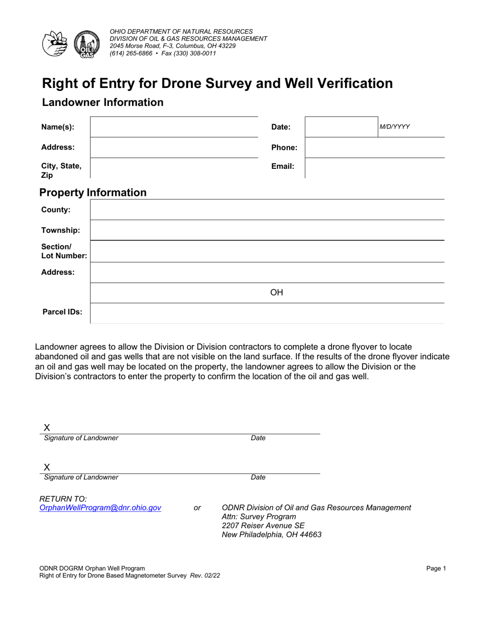 Ohio Right of Entry for Drone Survey and Well Verification Fill Out
