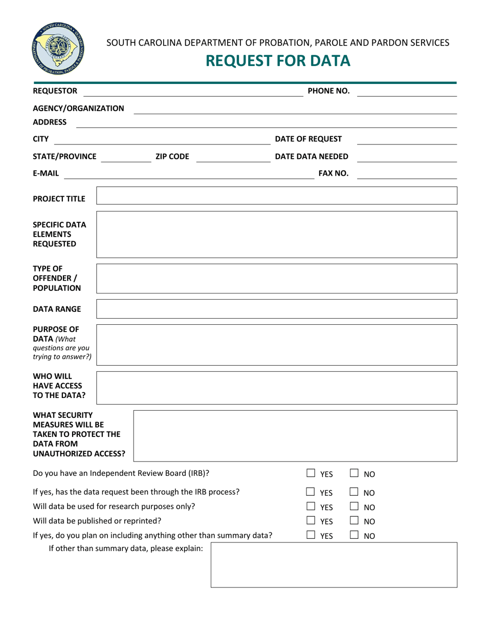Form 1347 Request for Data - South Carolina, Page 1