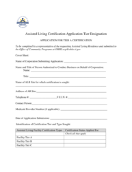 Document preview: Assisted Living Certification Application Tier Designation - Rhode Island